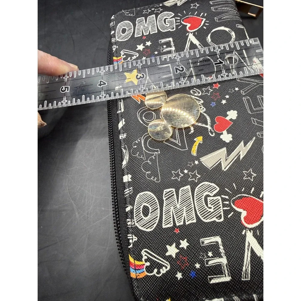 Disney‎ Mickey Mouse Graffiti Zip Around Wallet Black OMG Love Heart Print 7.5in